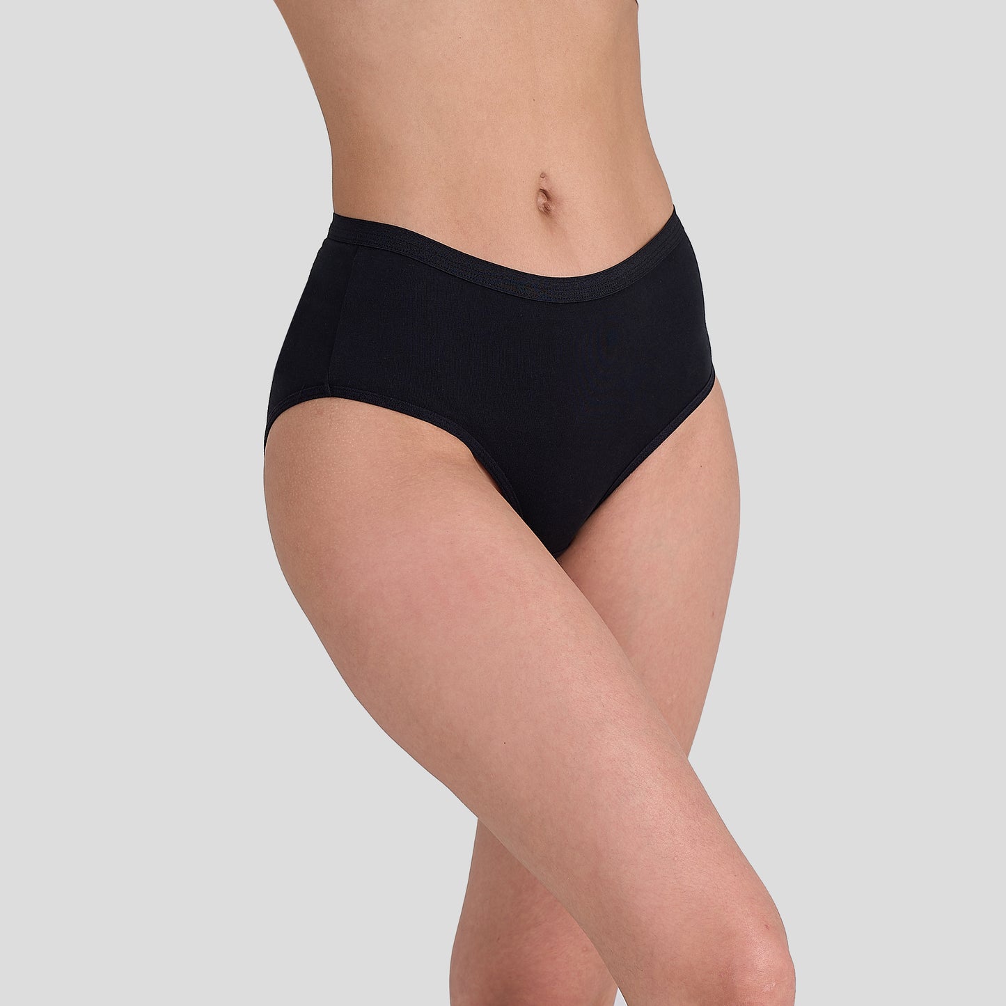 Dice Black high-waisted underwear worn by a person on a gray background