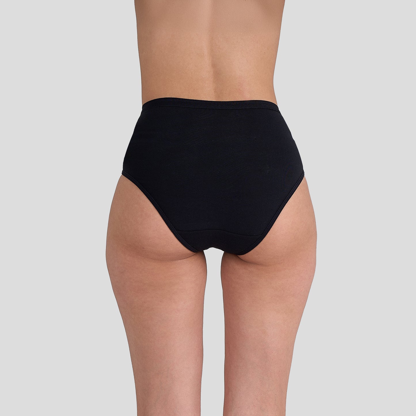 Dice Black high-waisted underwear worn by a person on a light gray background