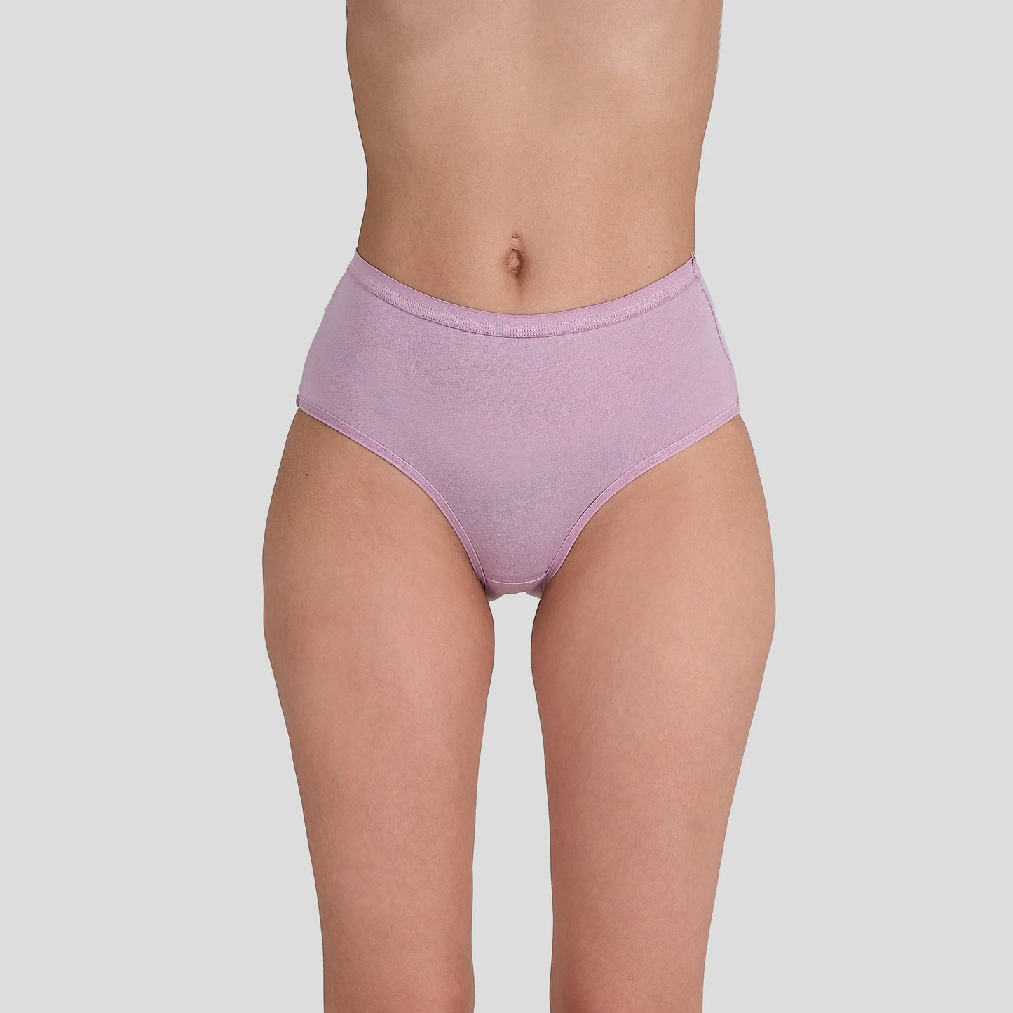 Dice Purple underwear worn by a person on a plain background