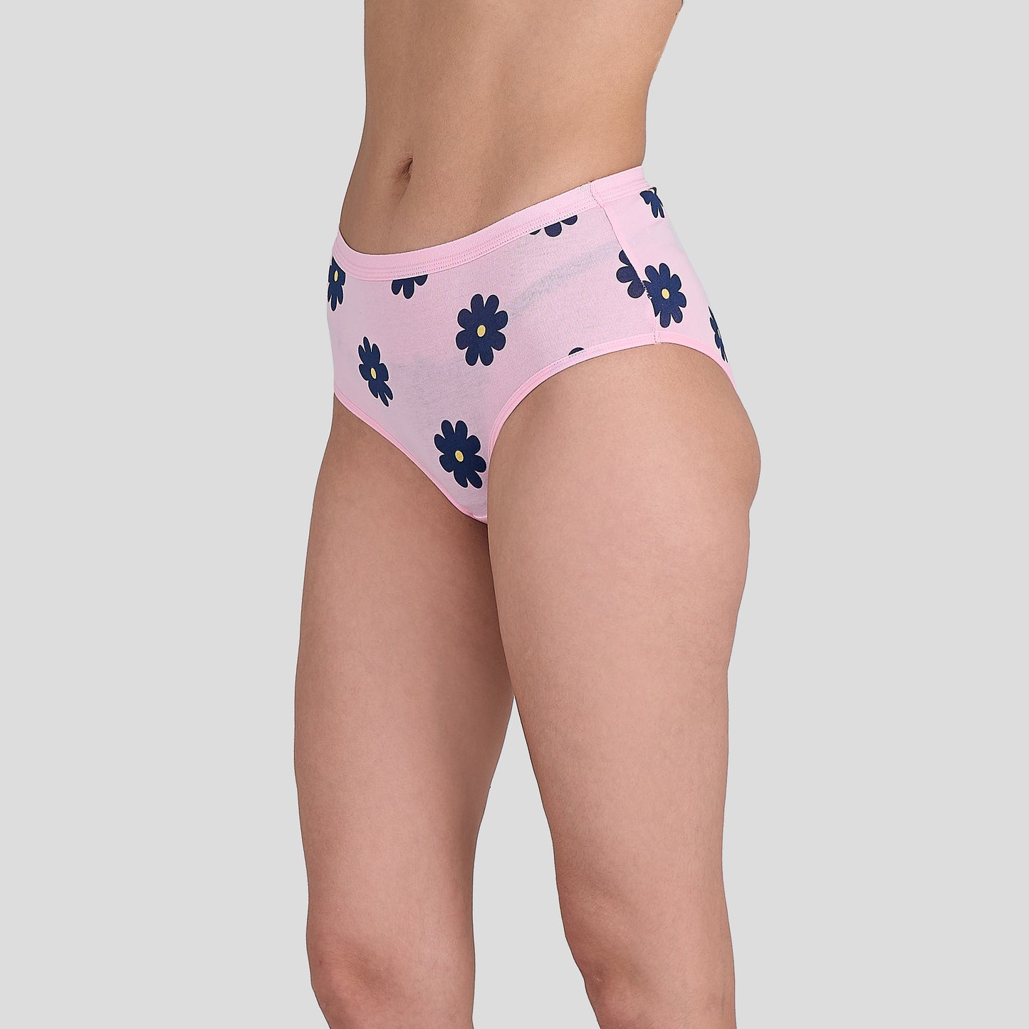 Dice Pink floral underwear on a plain background