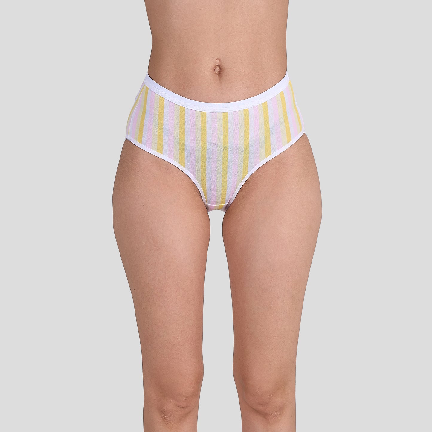 Dice Striped underwear worn by a person on a plain background