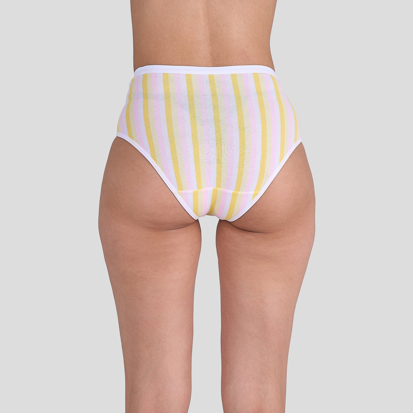 Dice Striped underwear with pink and yellow pattern on a plain background