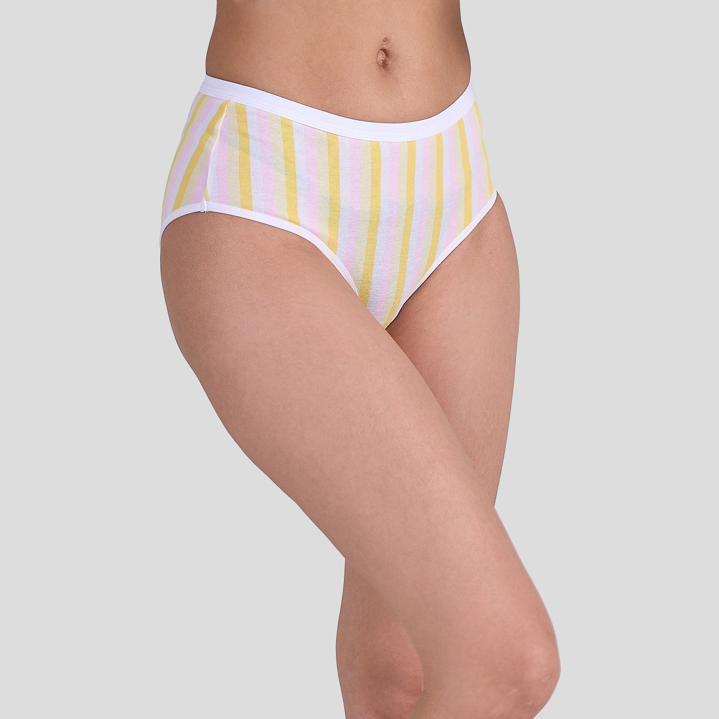 Dice Striped underwear worn by a person on a plain background