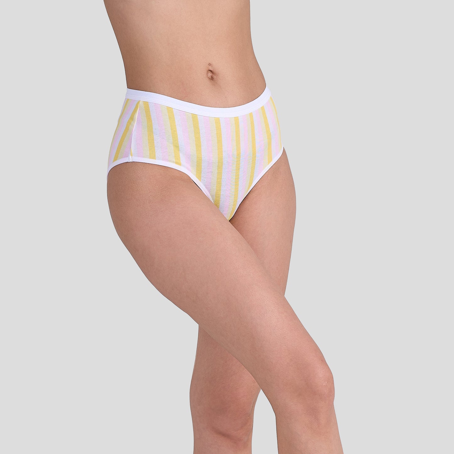 Dice Pastel striped underwear on a gray background