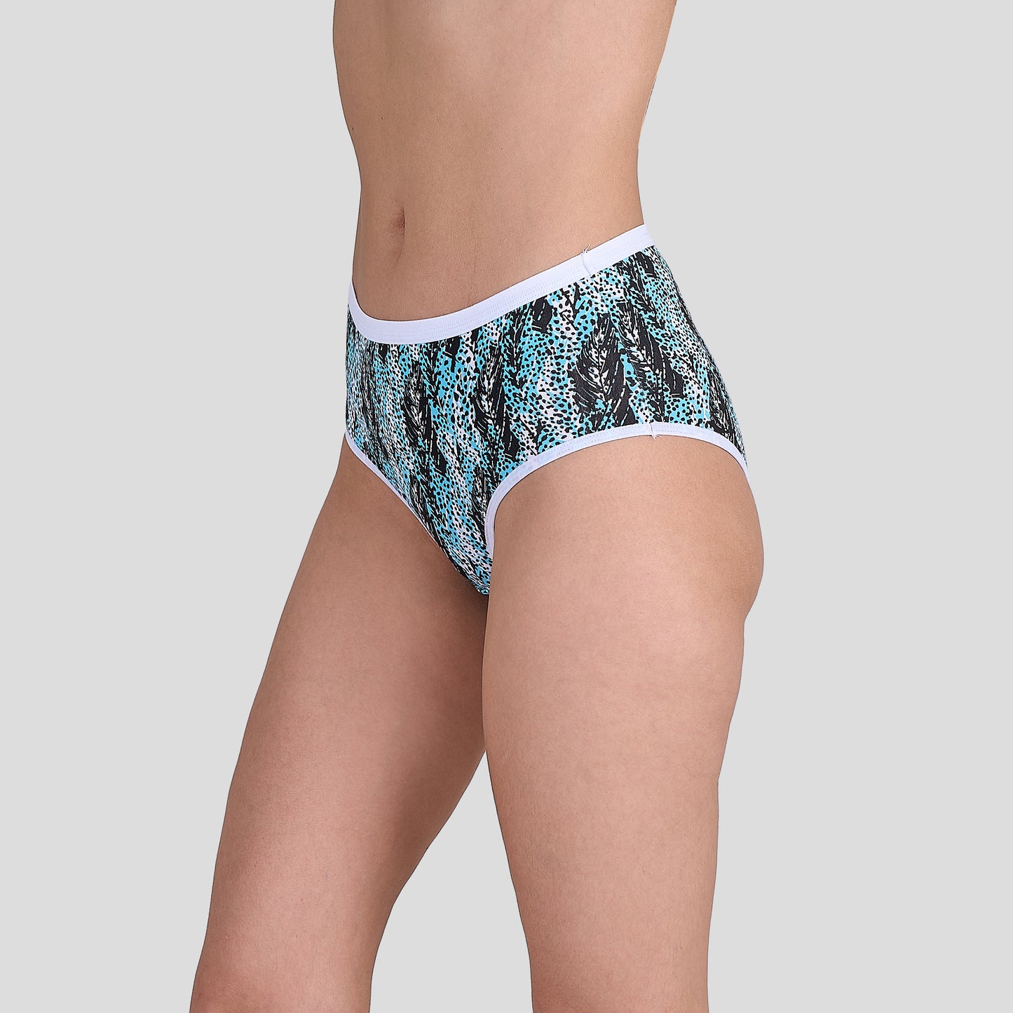 Dice Patterned underwear worn by a person on a plain background