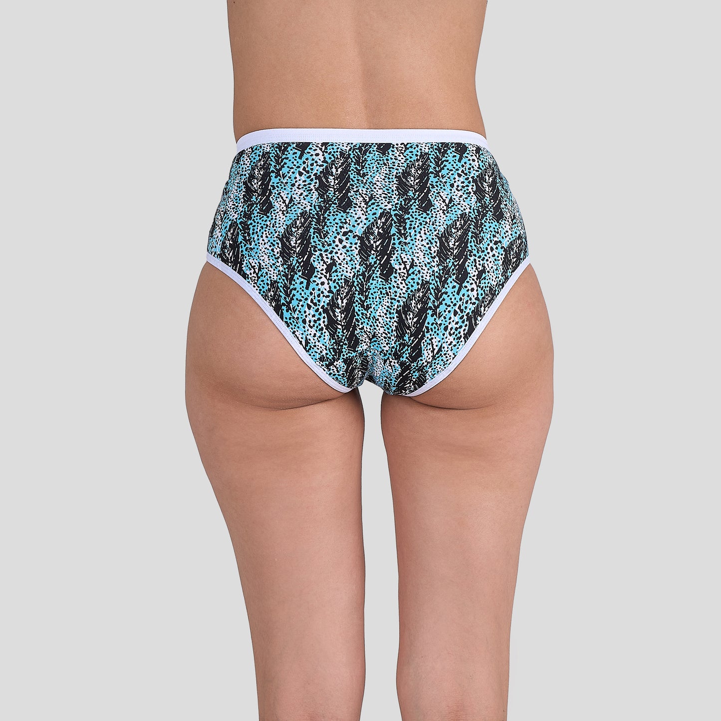 Dice Patterned underwear worn by a person on a plain background