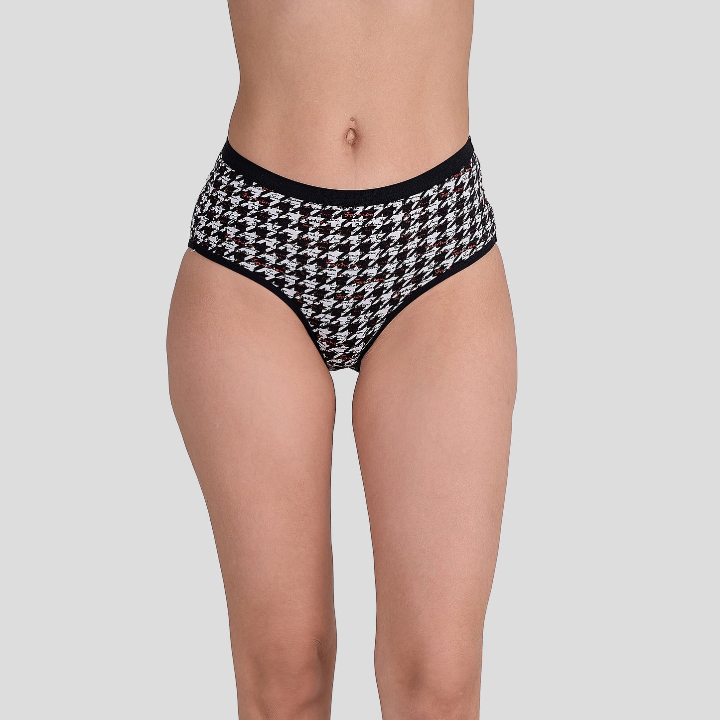 Dice Black and white houndstooth patterned underwear on a plain background