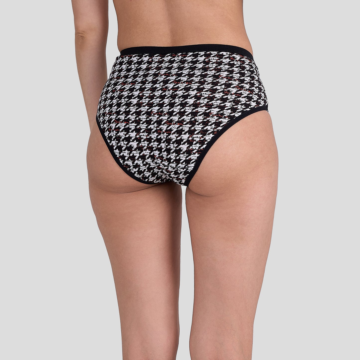 Dice Black and white patterned underwear on a plain background
