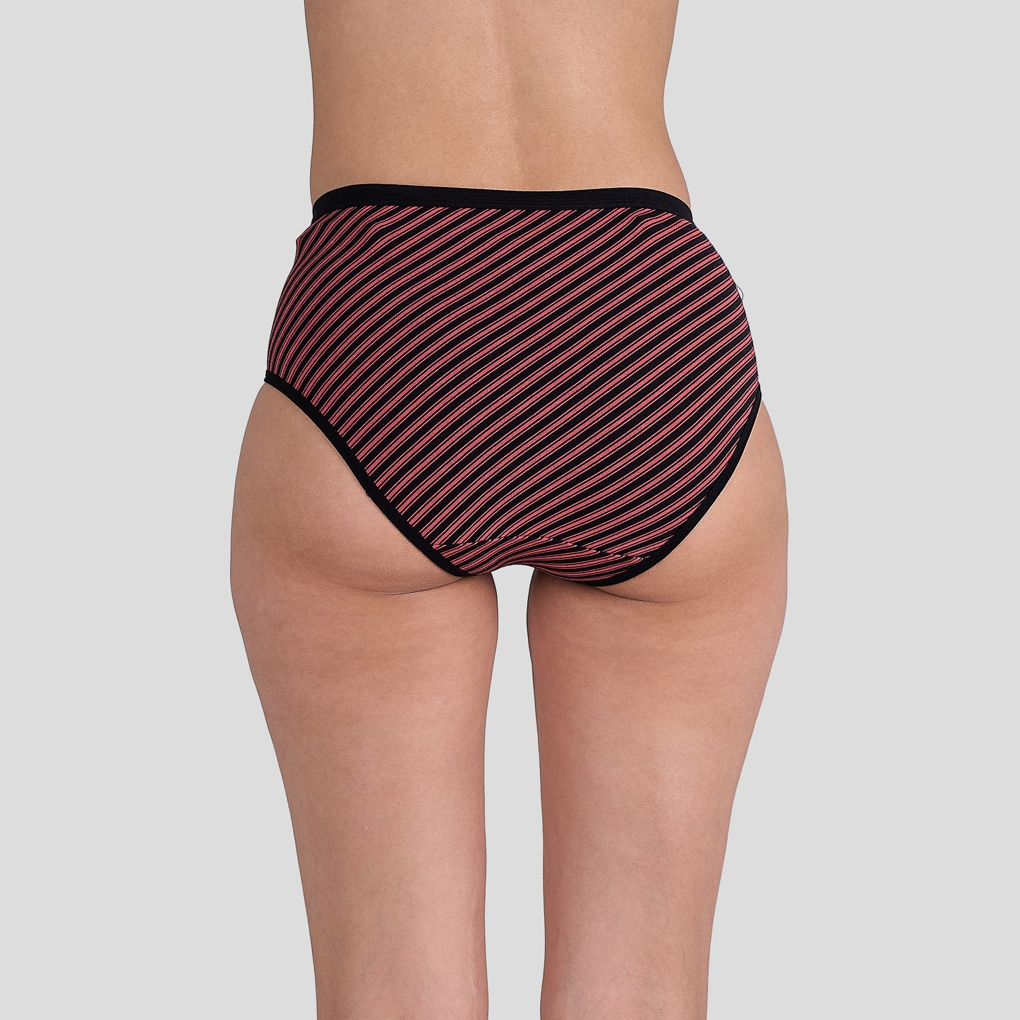 Dice Red and black striped underwear on a plain background