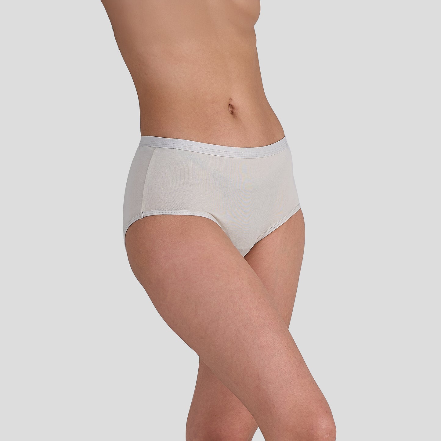 Dice Light gray underwear worn by a person on a plain background
