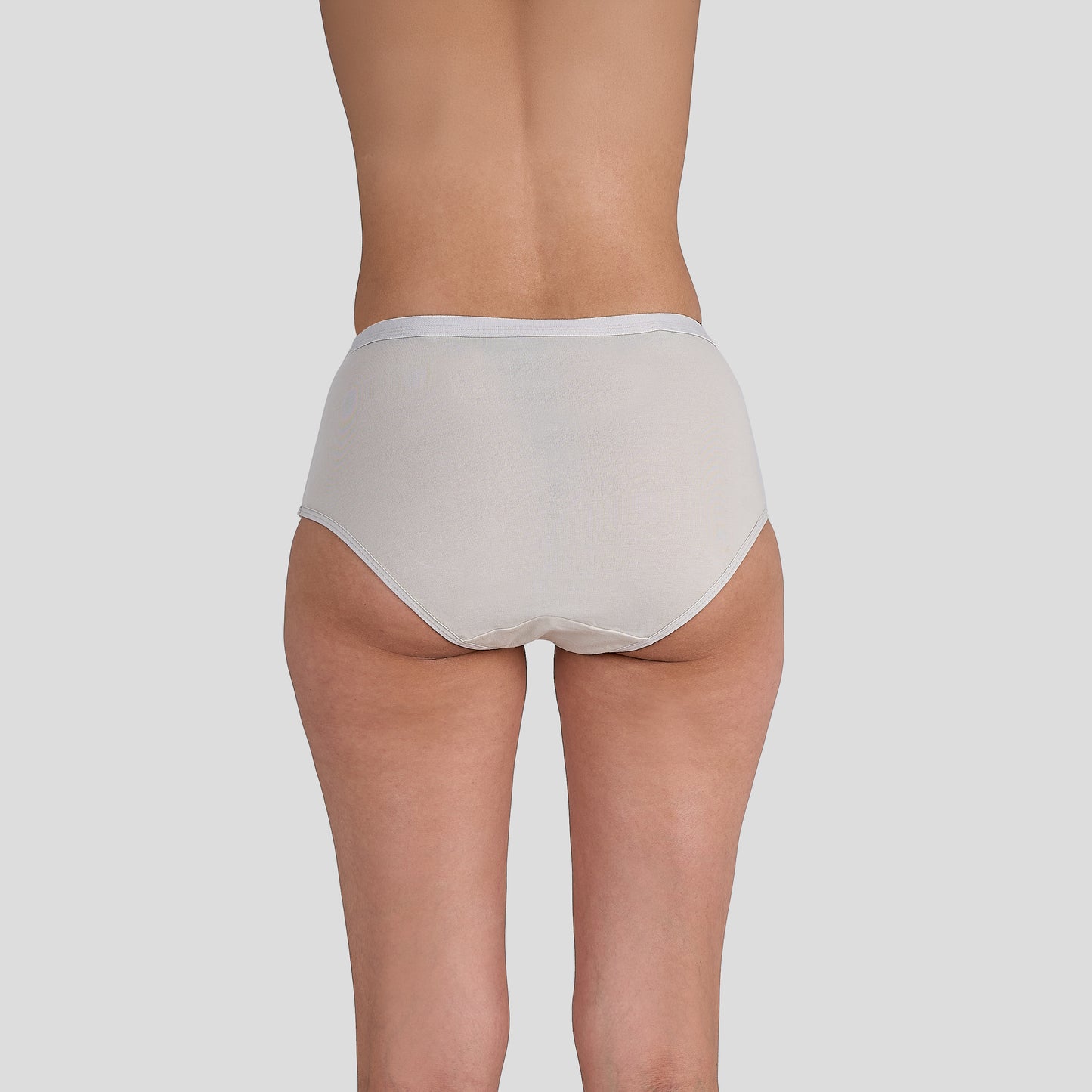 Dice Light gray underwear worn by a person on a plain background