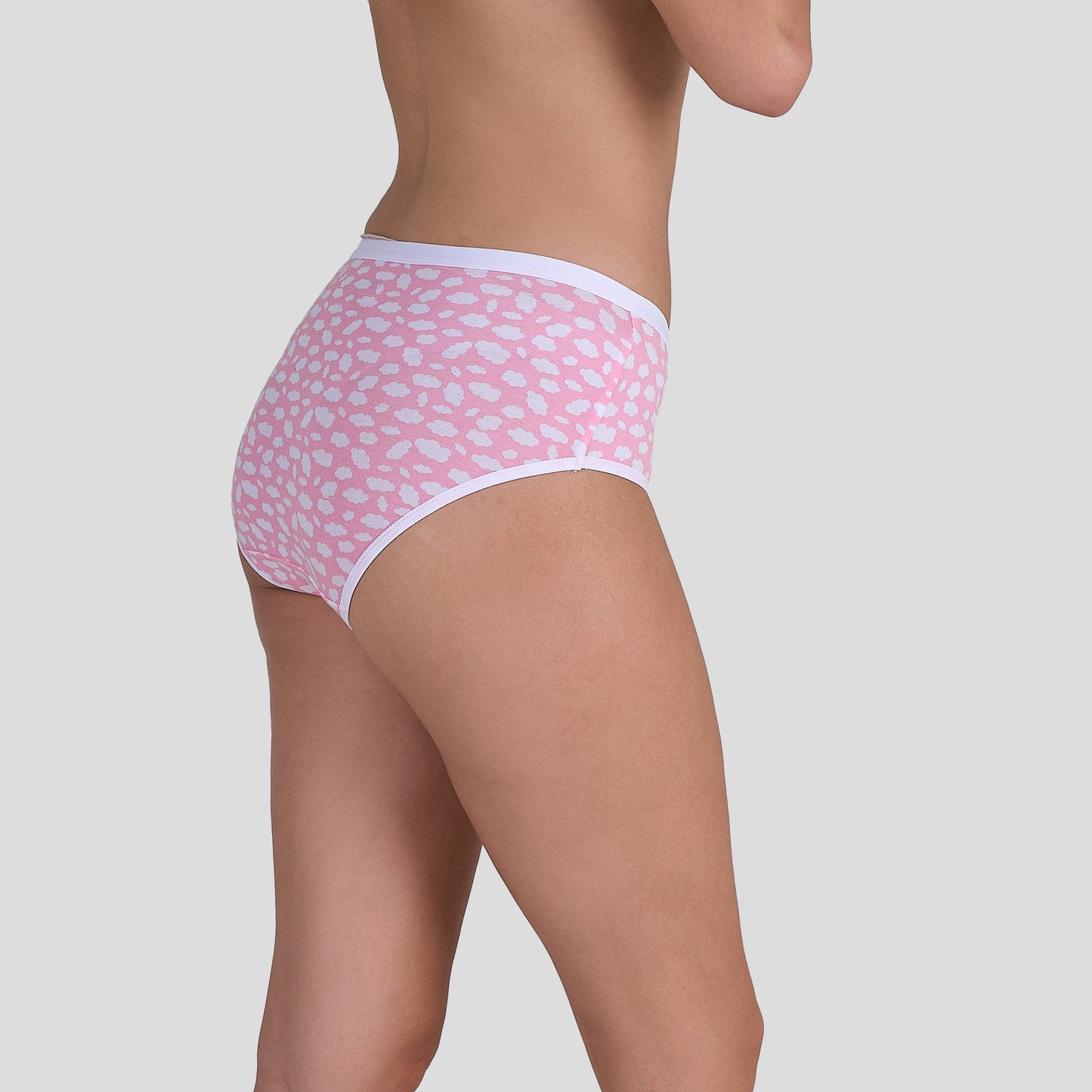 Dice Pink patterned underwear worn by a person on a light gray background