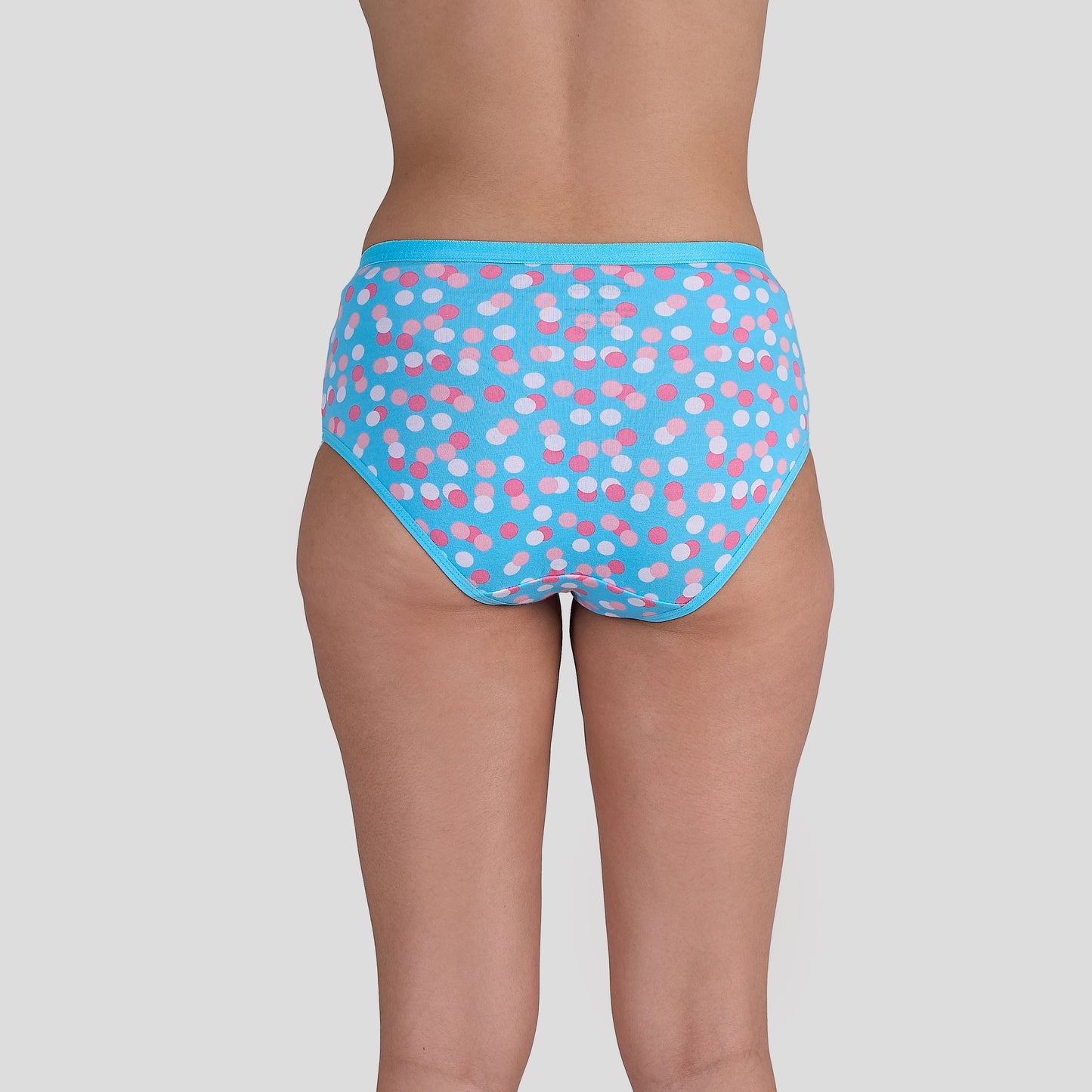 Dice Blue polka dot underwear on a plain background