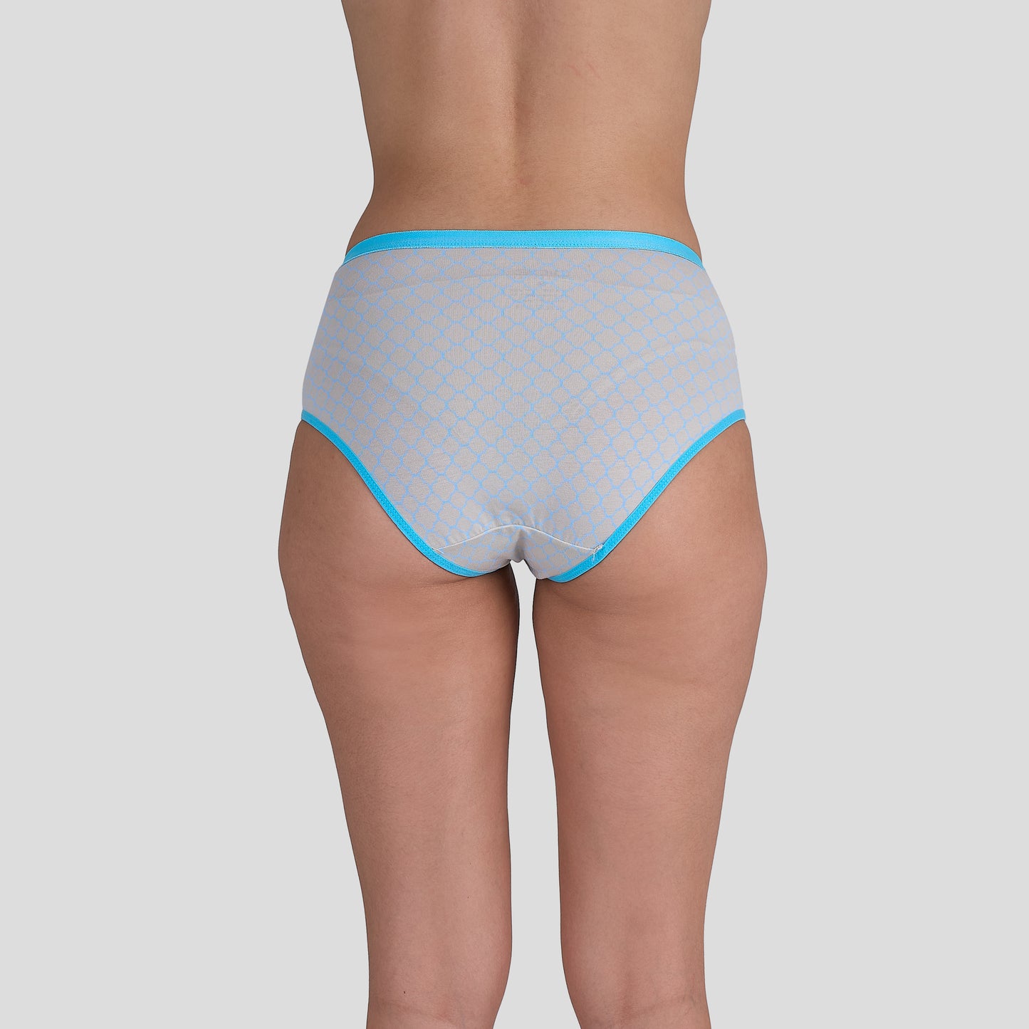 Dice Gray underwear with blue trim on a plain background