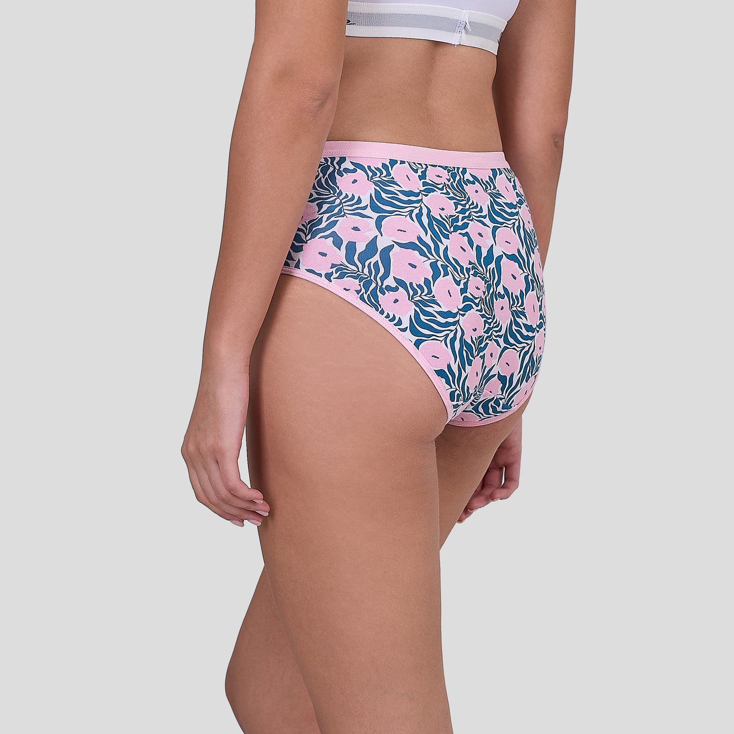 Dice Floral patterned underwear on a plain background