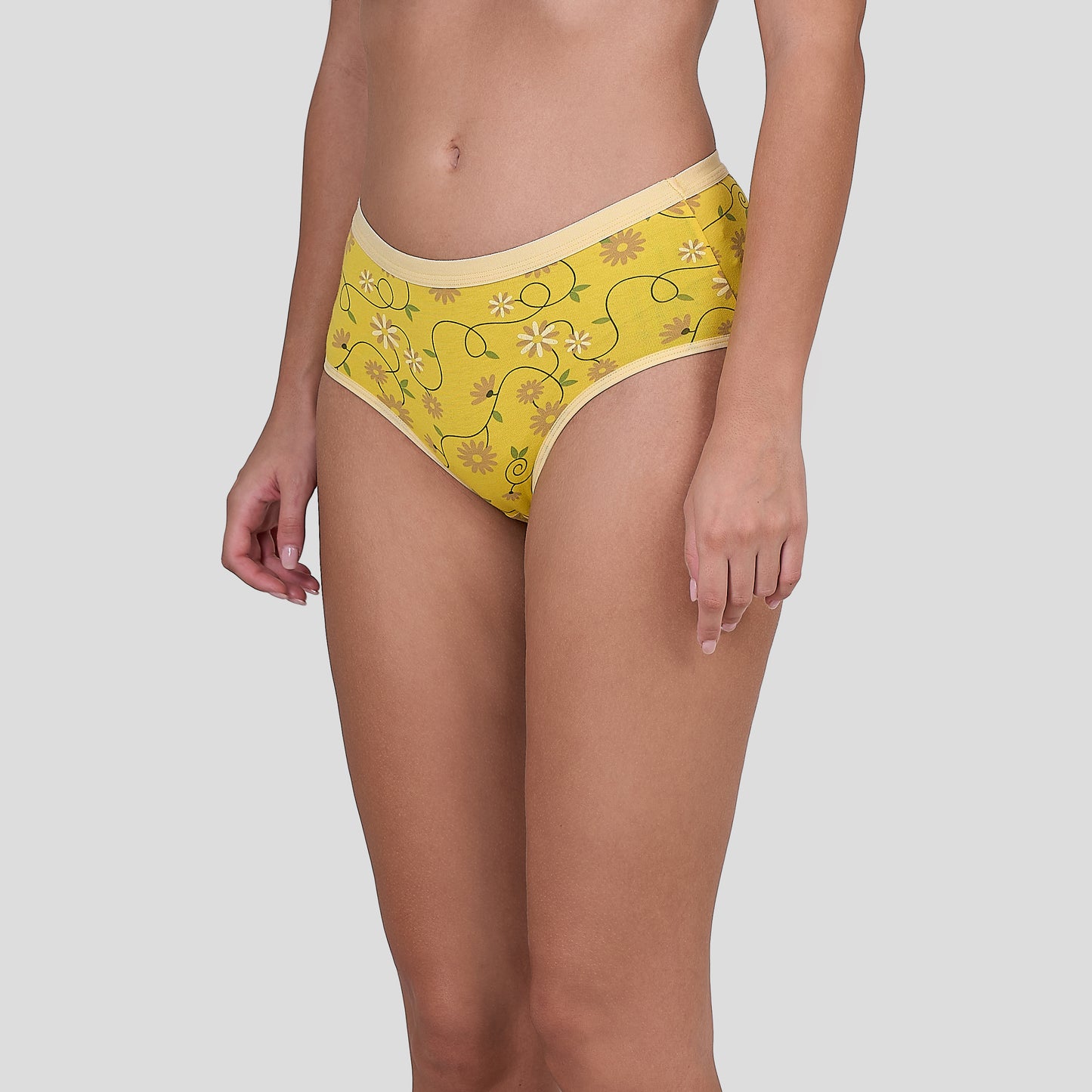 Dice Yellow floral-patterned underwear on a plain background