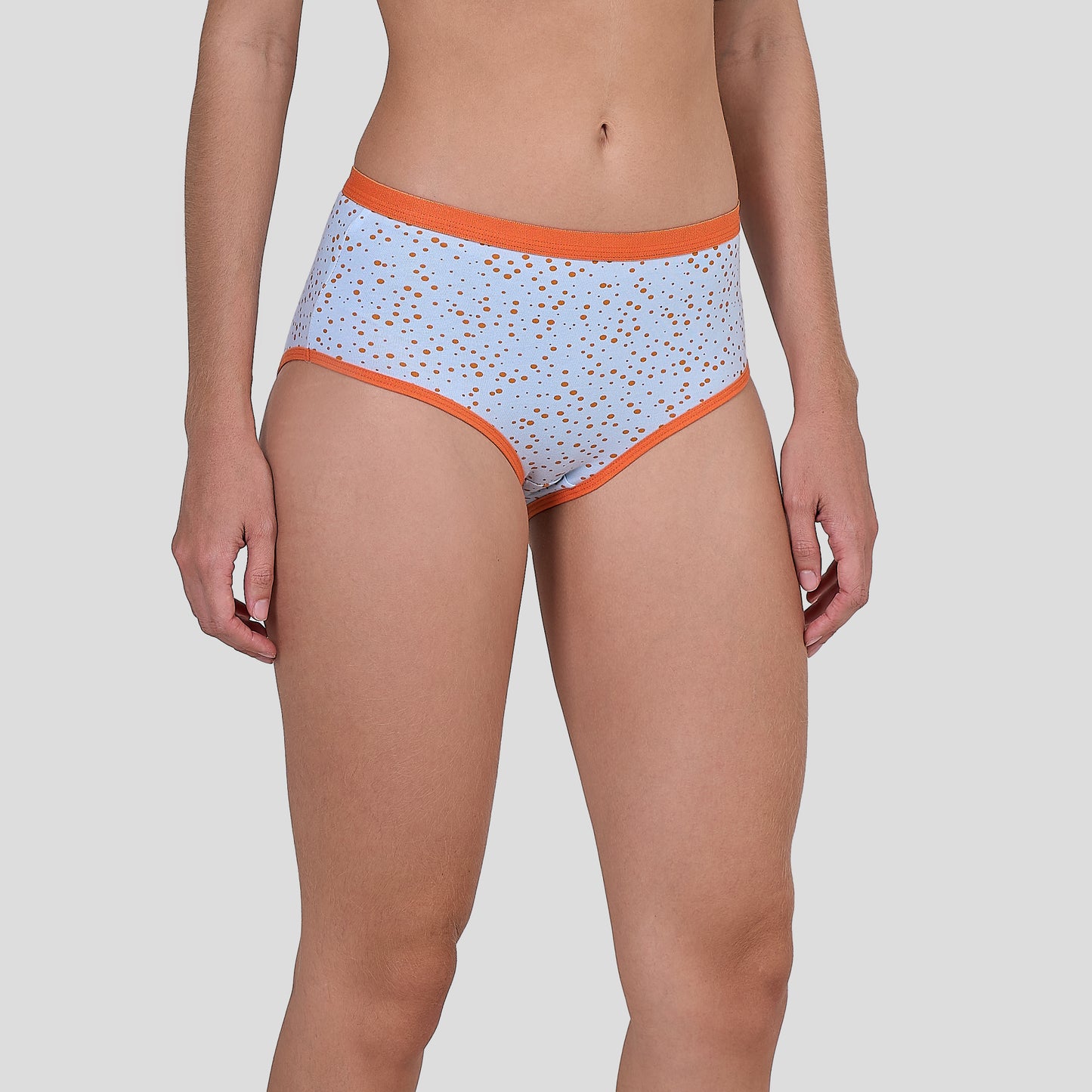 Dice Light blue underwear with orange trim on a plain background