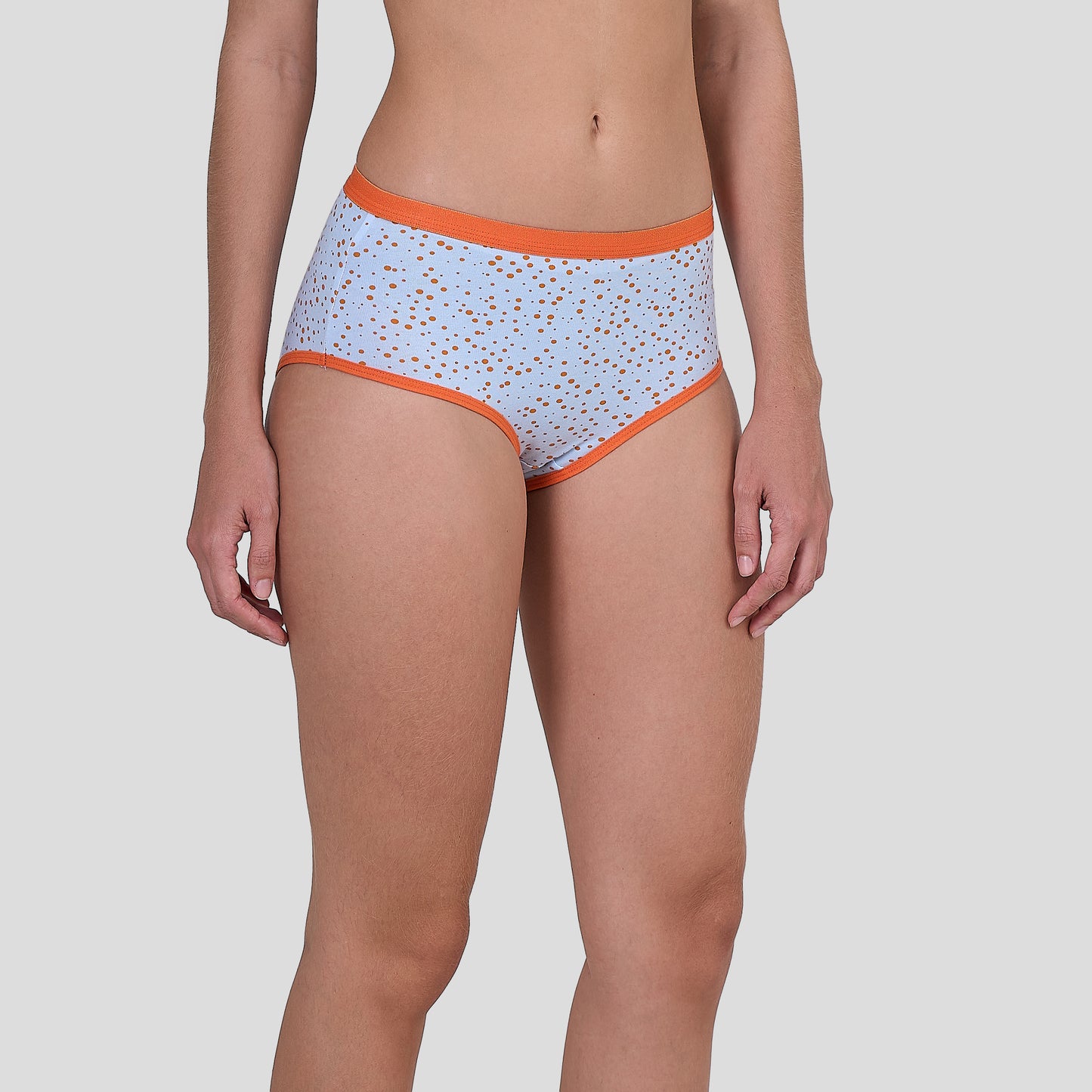 Dice Light blue underwear with orange trim on a plain background