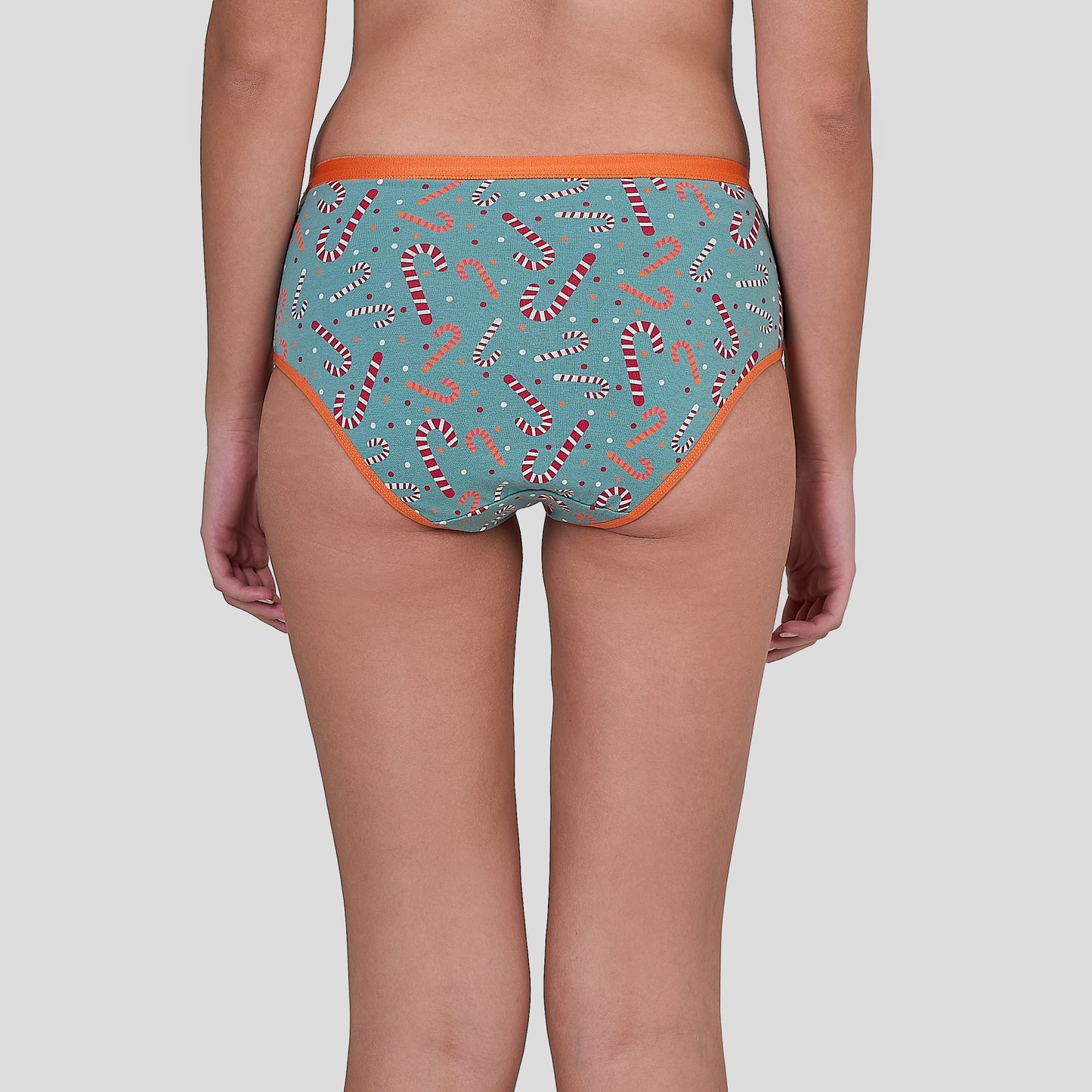 Dice Patterned underwear with candy cane design on a plain background