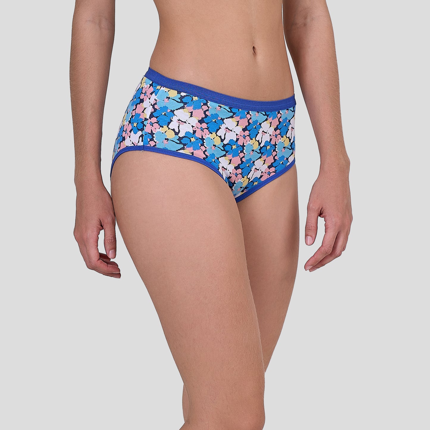 Dice Floral-patterned underwear worn by a person on a plain background