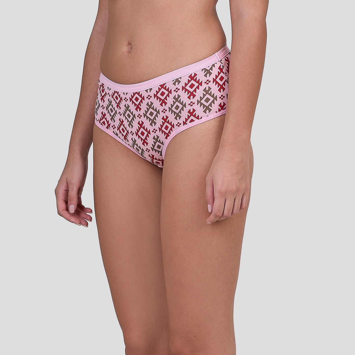 Dice Pink patterned underwear worn by a person on a light gray background