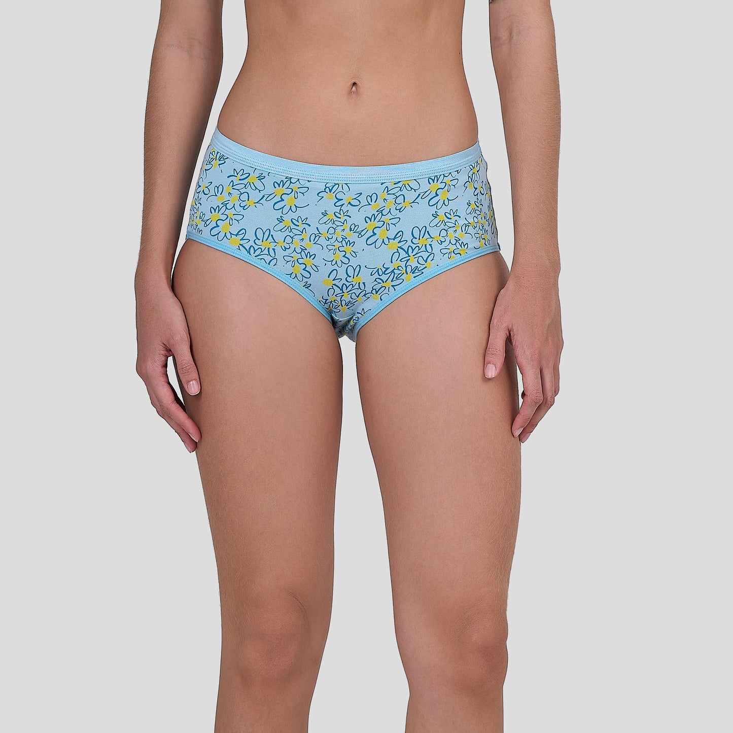 Dice Light blue floral-patterned underwear on a plain background
