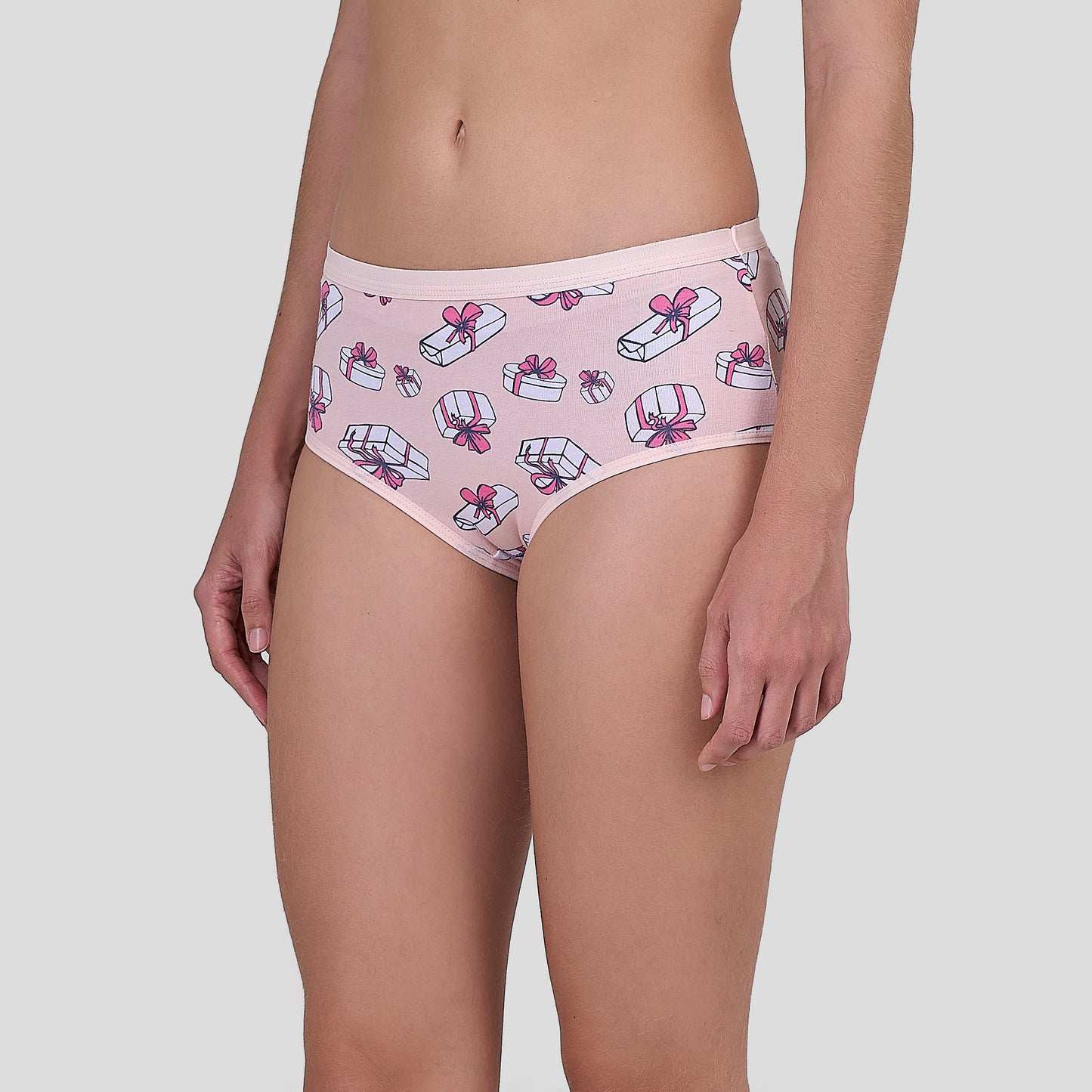 Dice Pink underwear with decorative patterns on a plain background