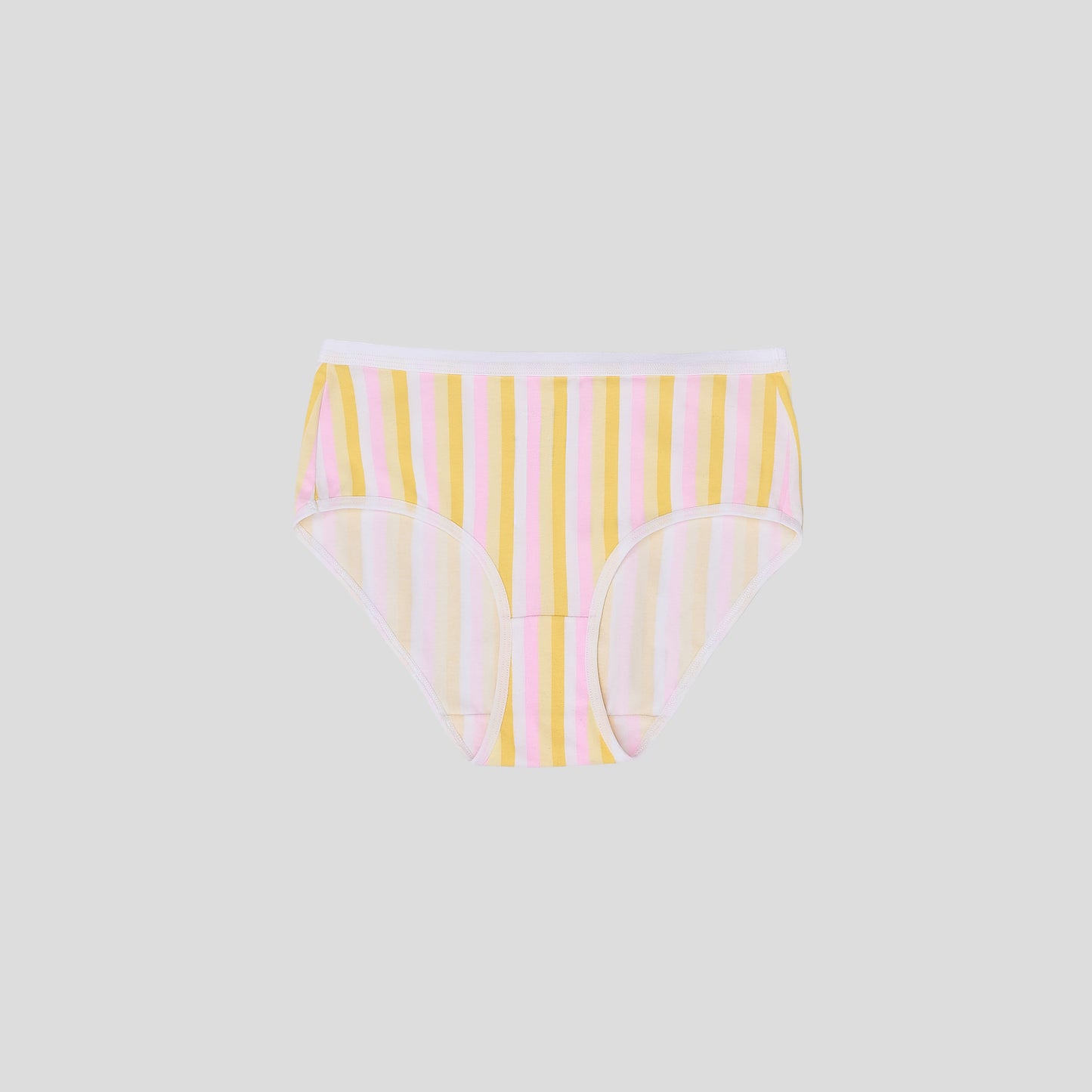 Dice Striped underwear with pink and yellow pattern on a light gray background