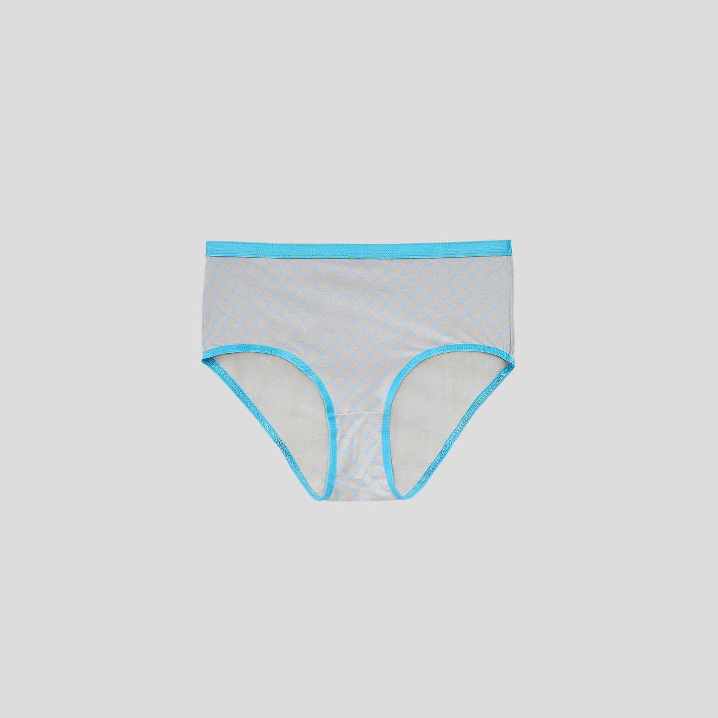 Dice Gray underwear with blue trim on a light gray background