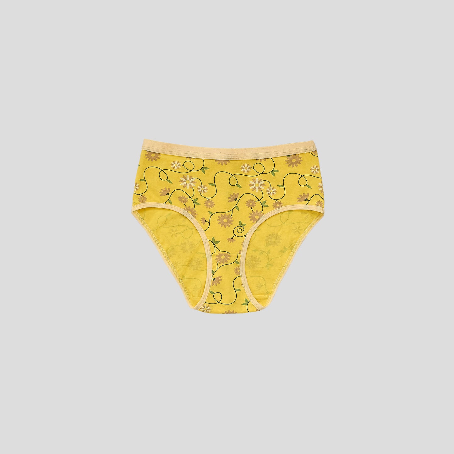 Dice Yellow floral-patterned underwear on a light gray background