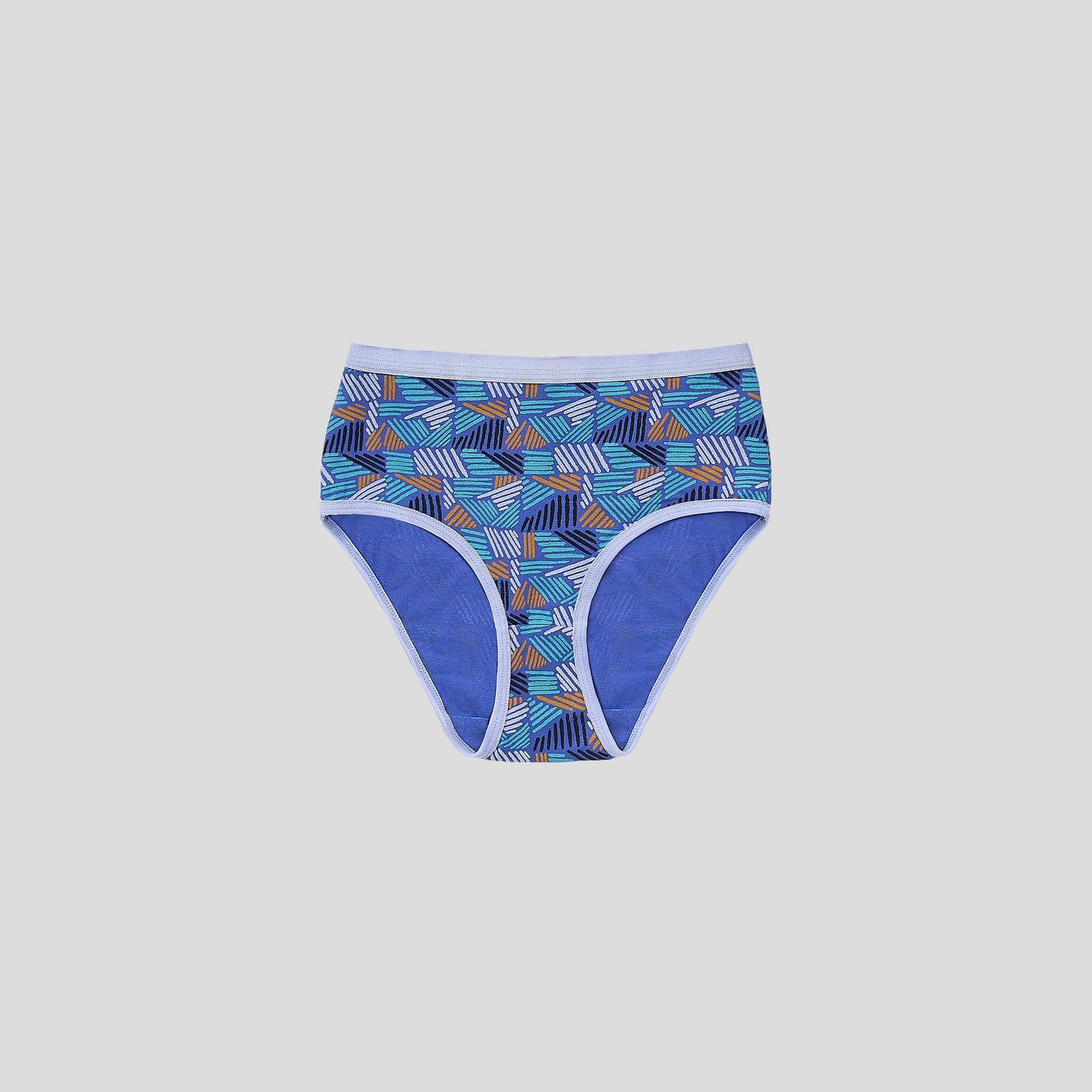 Dice Patterned underwear with blue accents on a light gray background