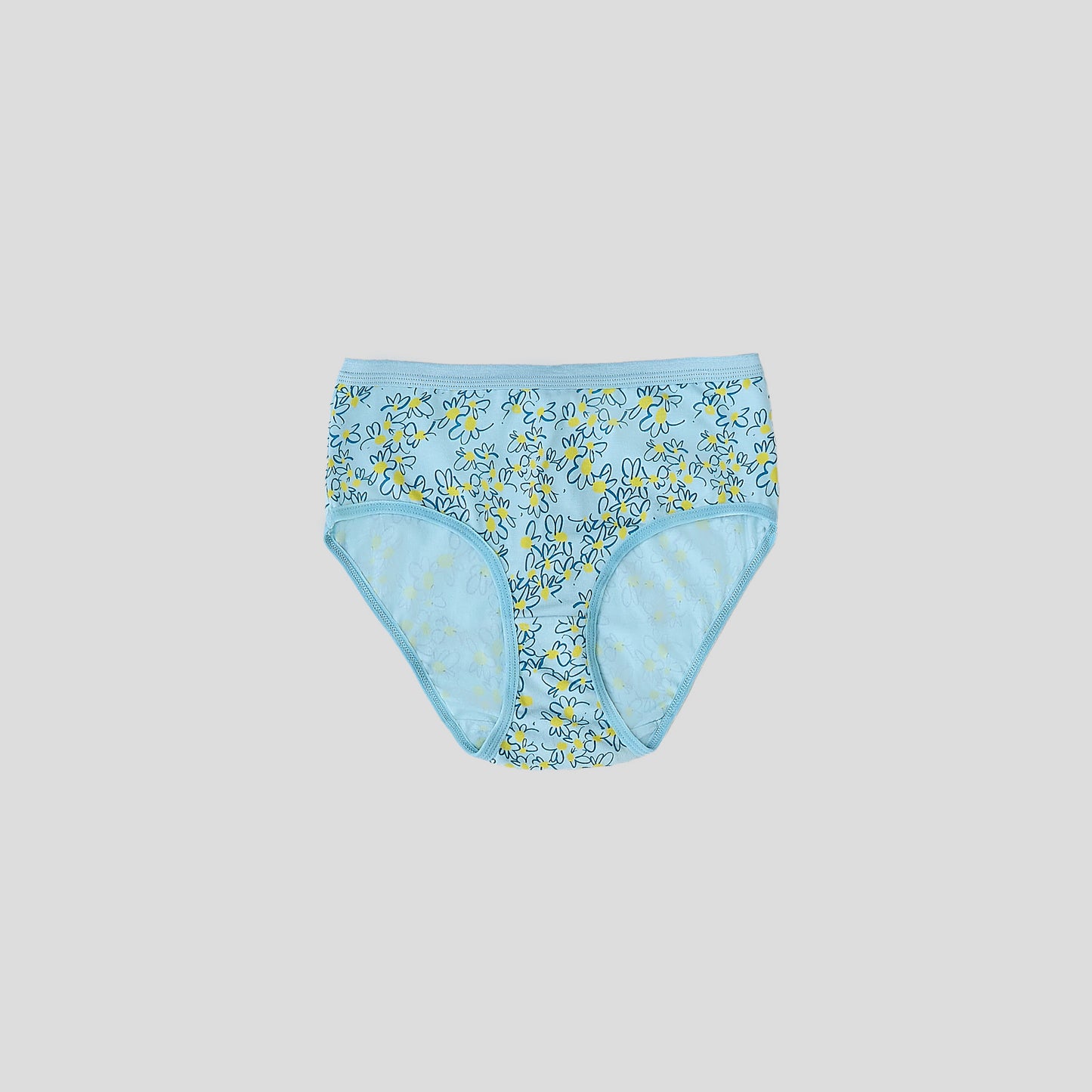 Dice Blue floral-patterned underwear on a gray background