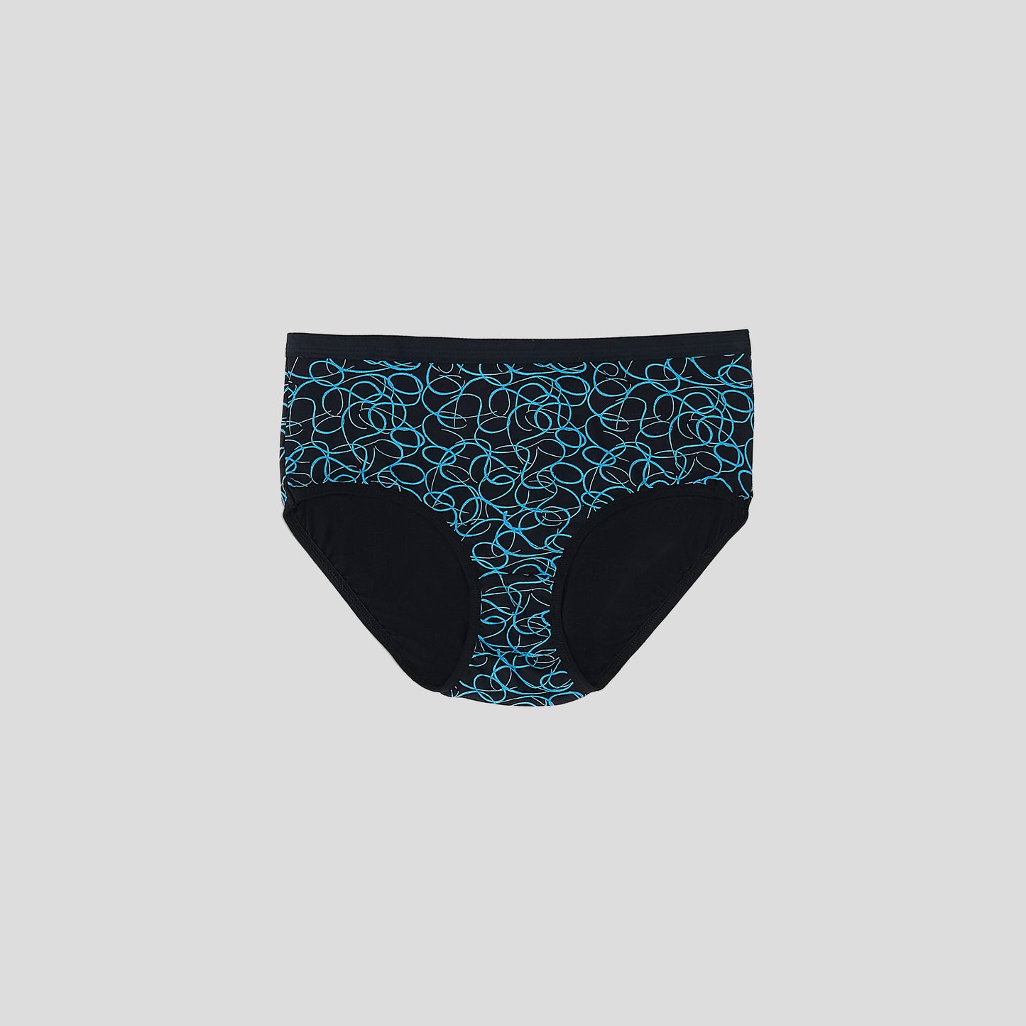 Dice Black underwear with blue pattern on a gray background