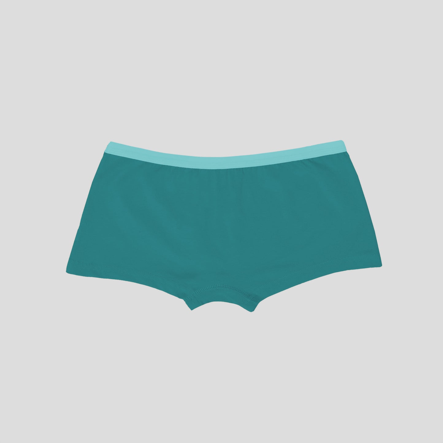 Dice Teal underwear with a light blue waistband on a gray background