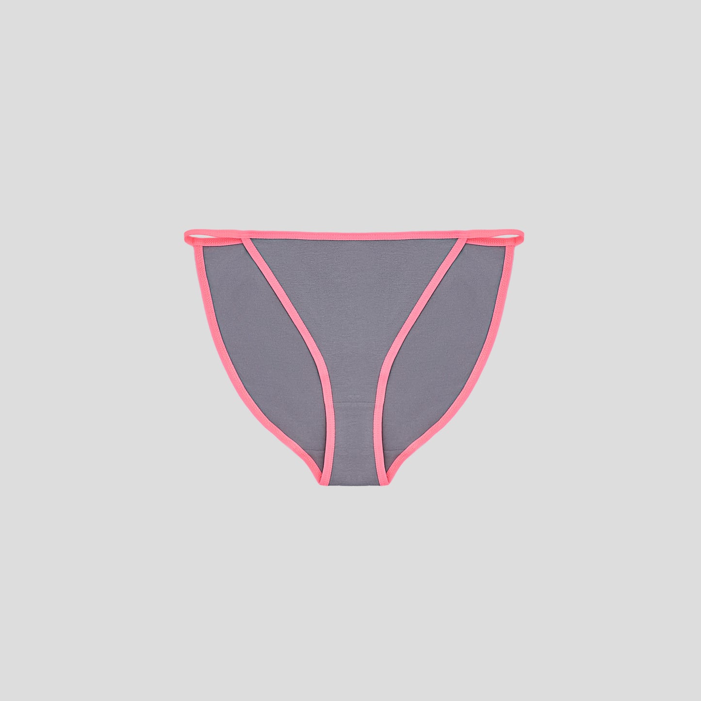 Dice Gray bikini bottom with pink trim on a light gray background