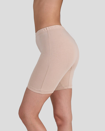 Dice Beige shapewear shorts worn by a person on a light gray background