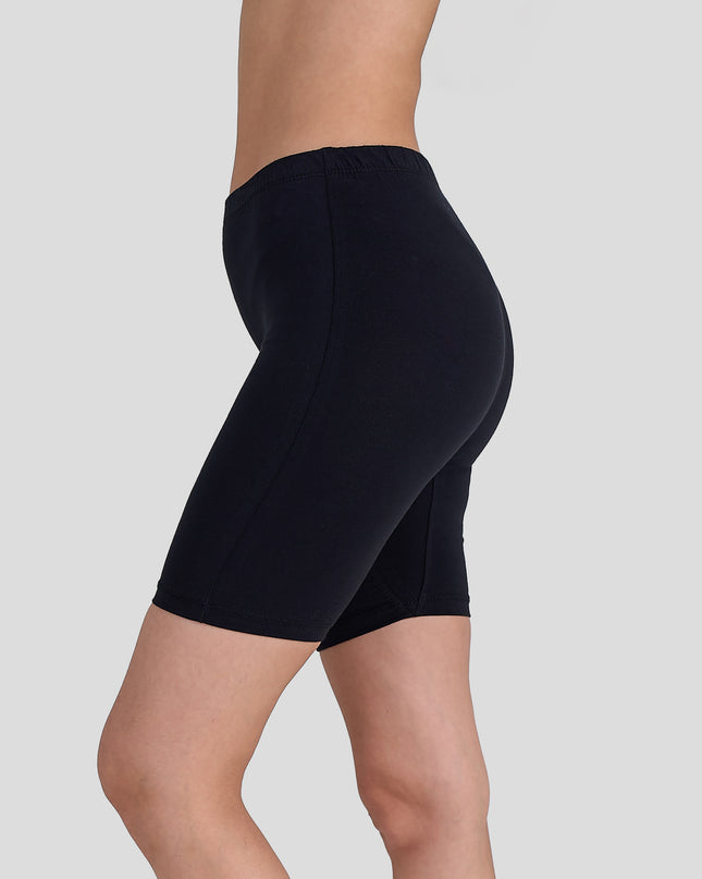 Dice Black athletic shorts worn by a person on a light gray background