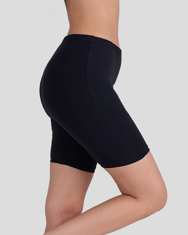 Dice Black athletic shorts worn by a person on a light gray background