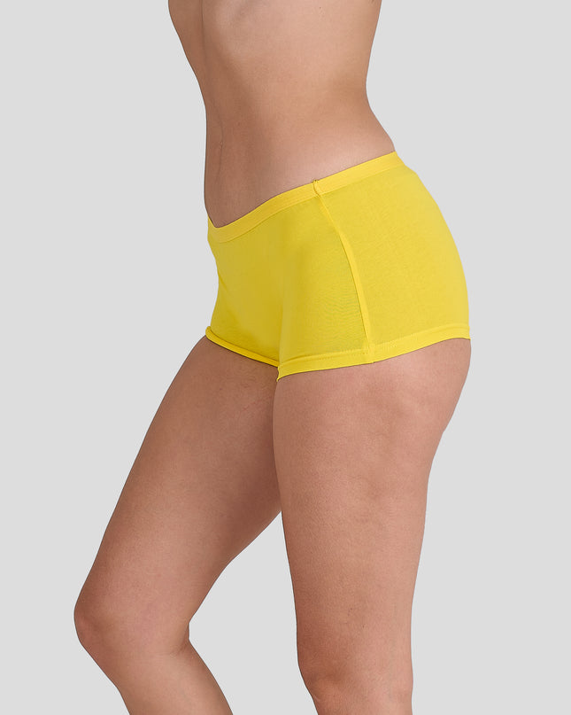 Yellow athletic shorts Dice women underwear on a plain background