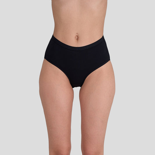 Dice black high-waisted underwear on a plain background