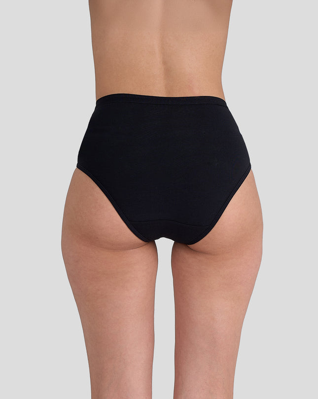 Dice Black high-waisted underwear worn by a person on a light gray background