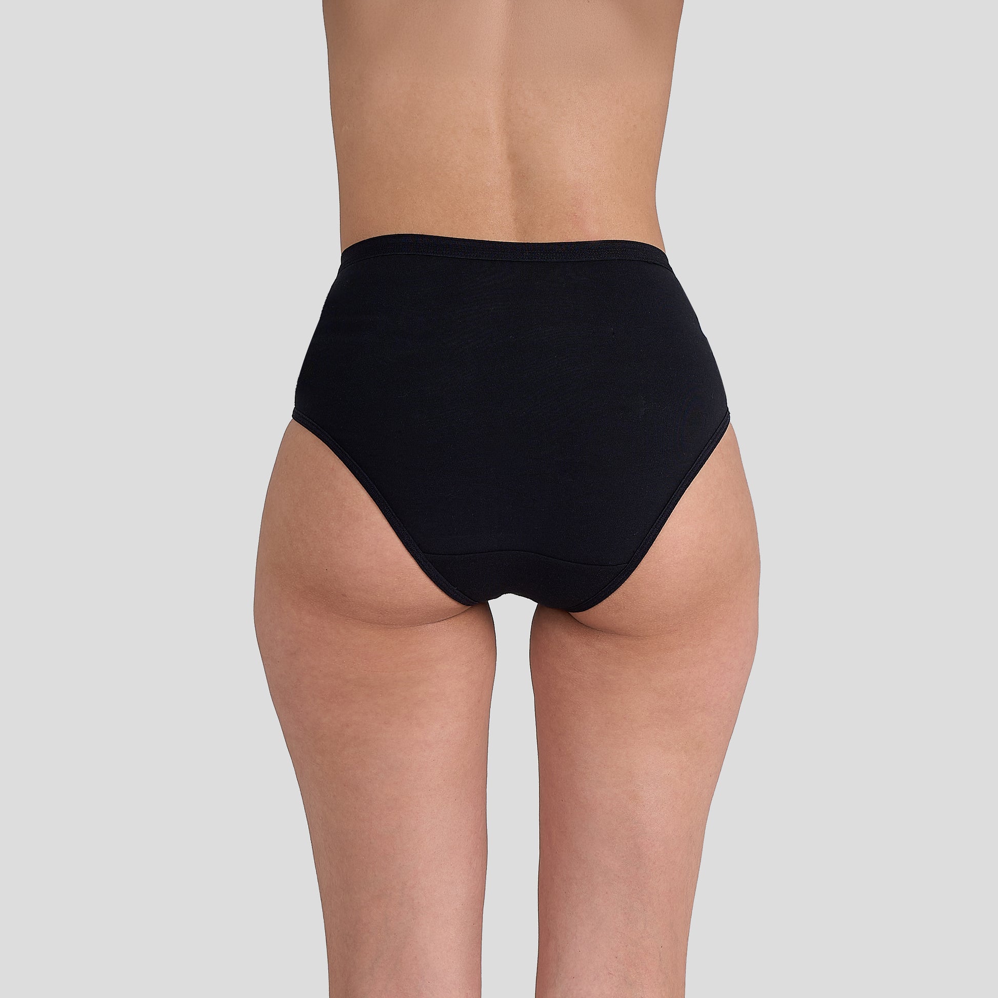 Dice Black high-waisted underwear worn by a person on a light gray background