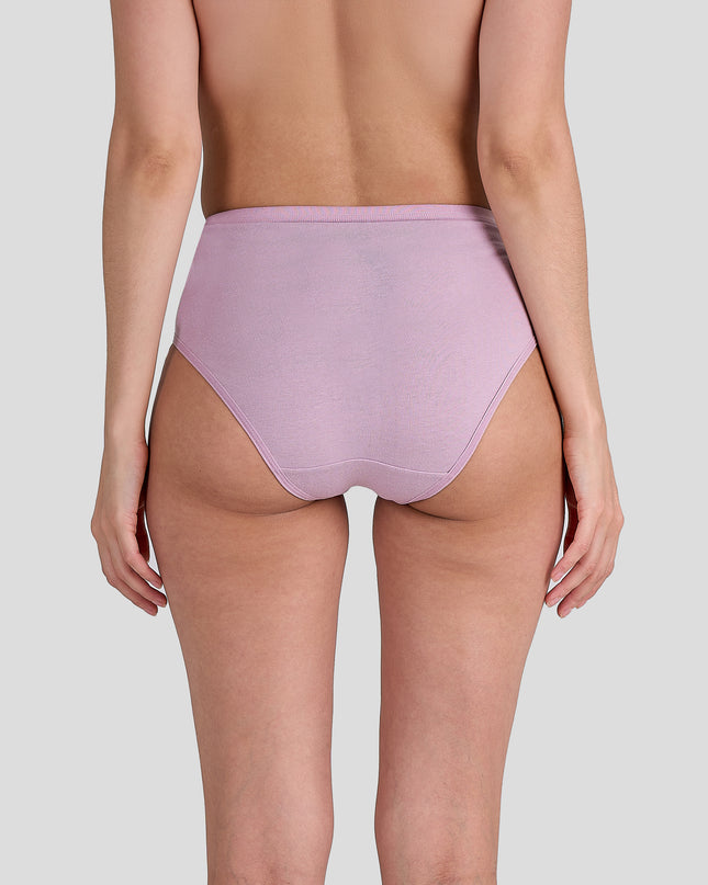Person wearing a Dice light purple high-waisted bikini bottom on a plain background