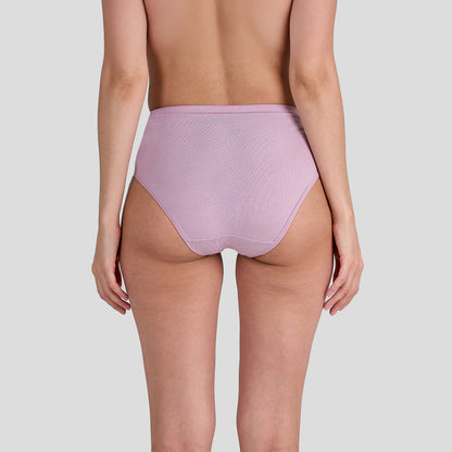 Person wearing a Dice light purple high-waisted bikini bottom on a plain background