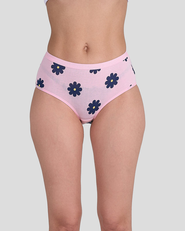 Dice Pink floral underwear on a plain background