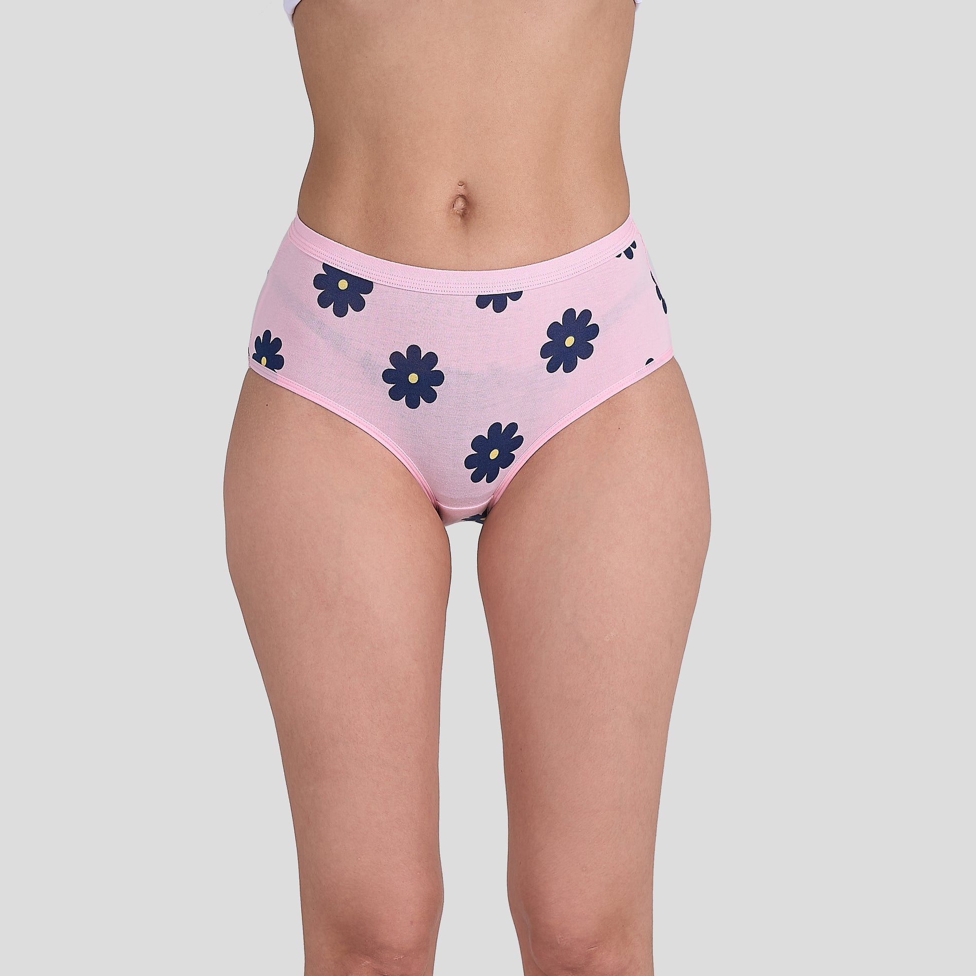 Dice Pink floral underwear on a plain background