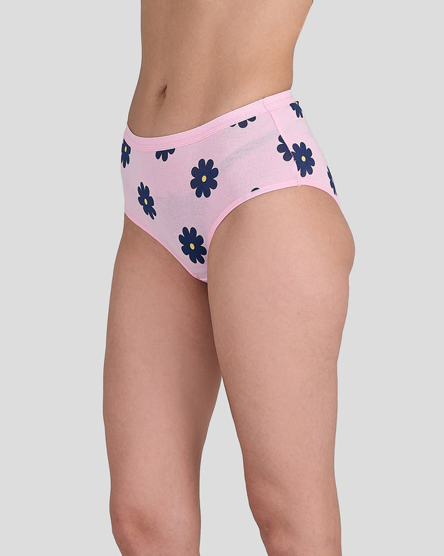 Dice Pink floral underwear on a plain background
