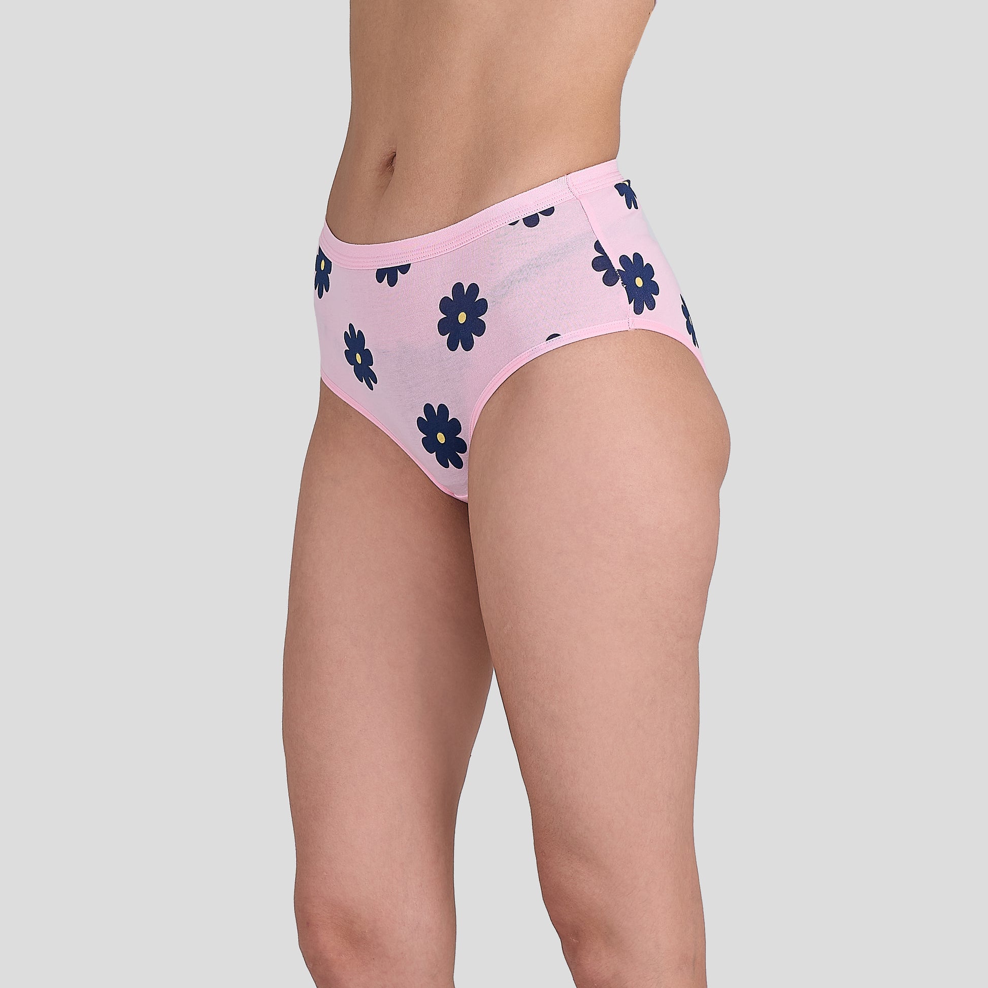 Dice Pink floral underwear on a plain background
