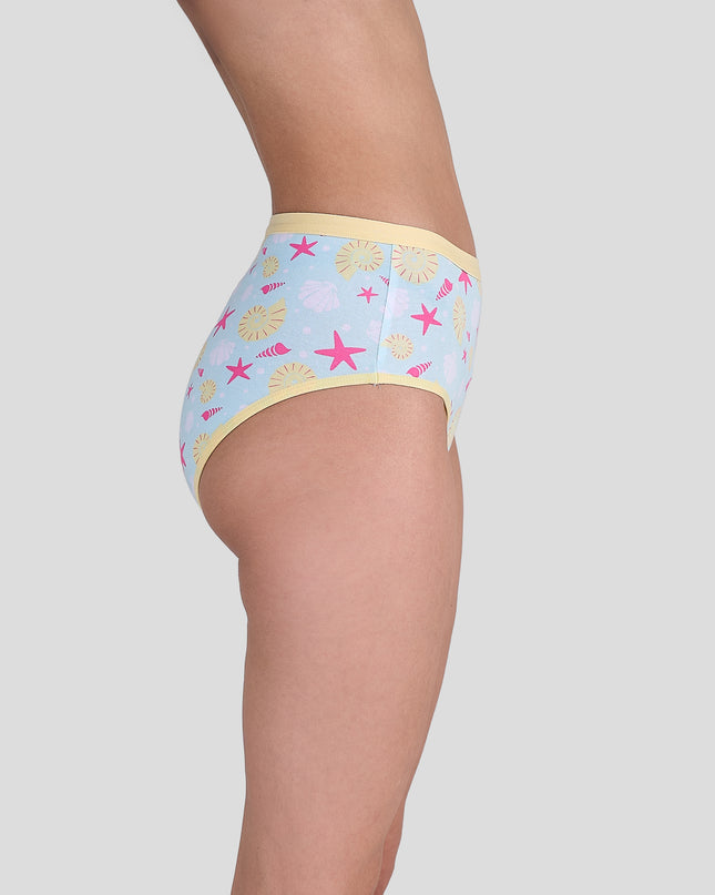 Dice Light blue underwear with starfish pattern on a plain background