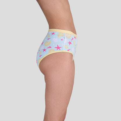 Dice Light blue underwear with starfish pattern on a plain background